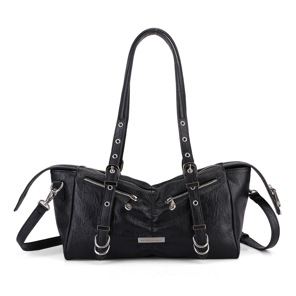 Dual Zip Top Handle Bag with RR Logo Hardware and Ring Detail