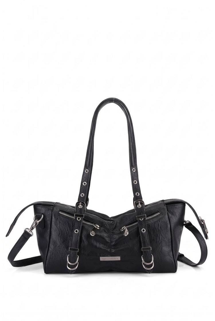 Dual Zip Top Handle Bag with RR Logo Hardware and Ring Detail