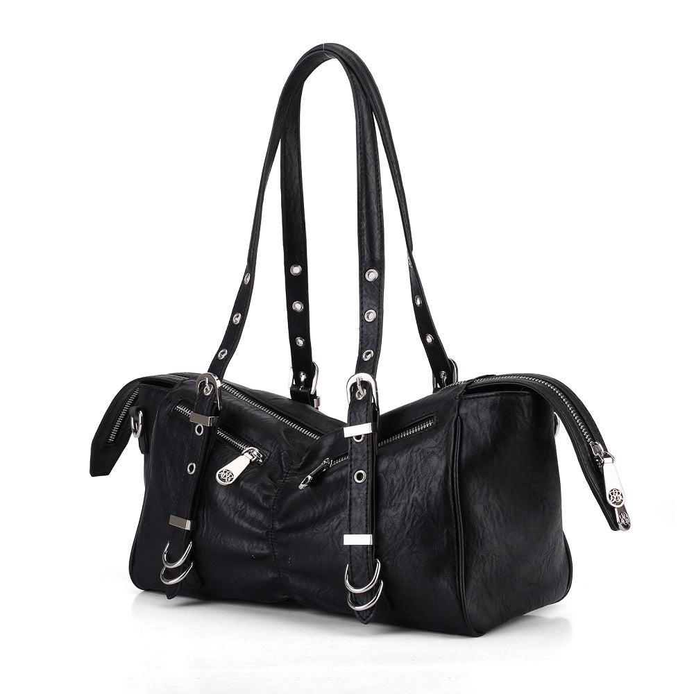 Dual Zip Top Handle Bag with RR Logo Hardware and Ring Detail