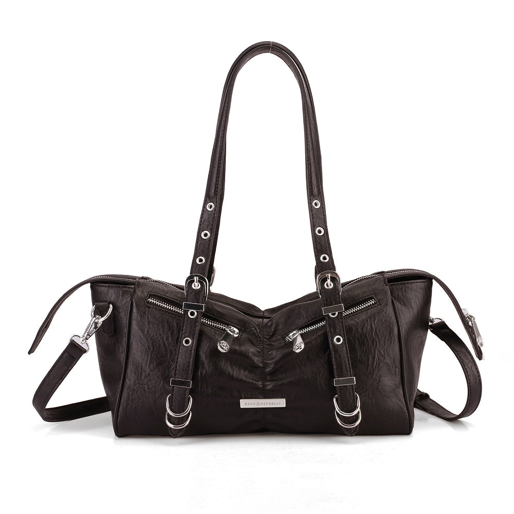 Dual Zip Top Handle Bag with RR Logo Hardware and Ring Detail