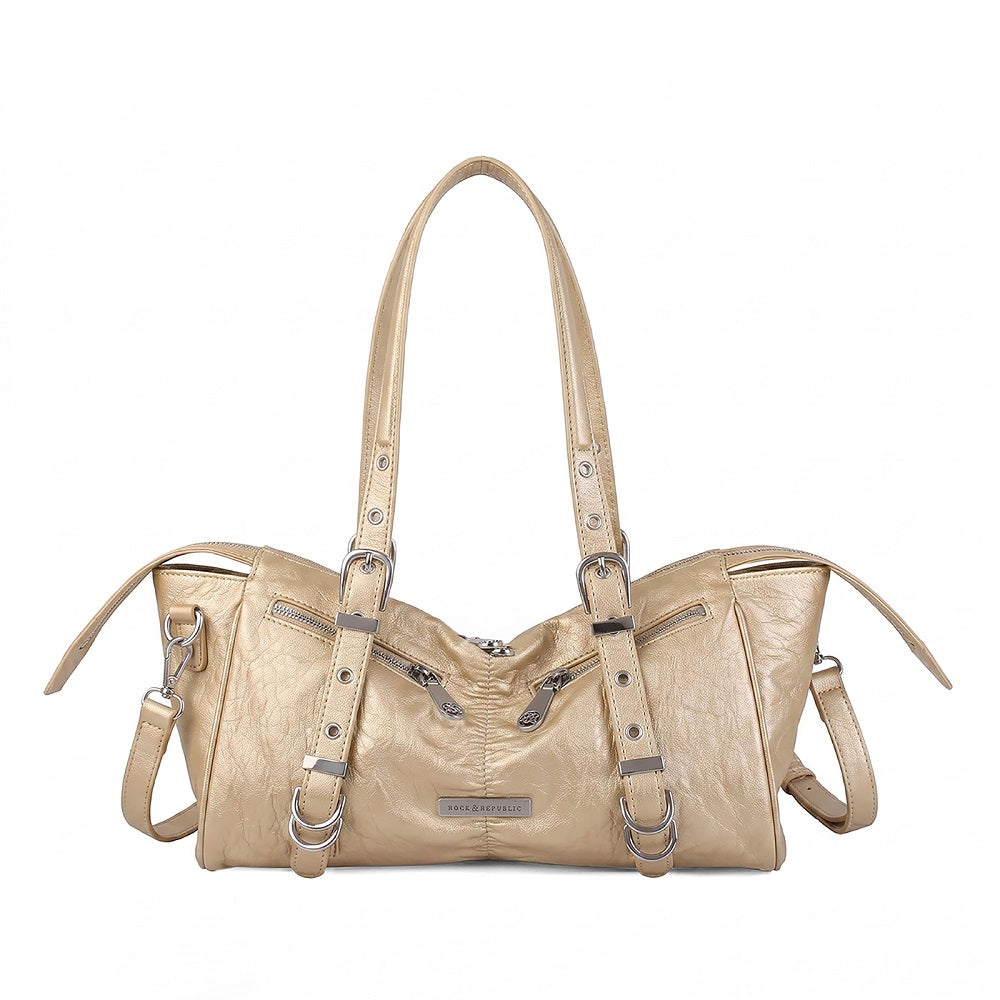 Dual Zip Top Handle Bag with RR Logo Hardware and Ring Detail