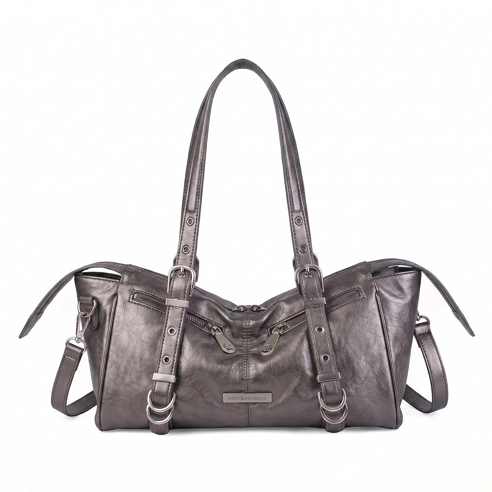 Dual Zip Top Handle Bag with RR Logo Hardware and Ring Detail