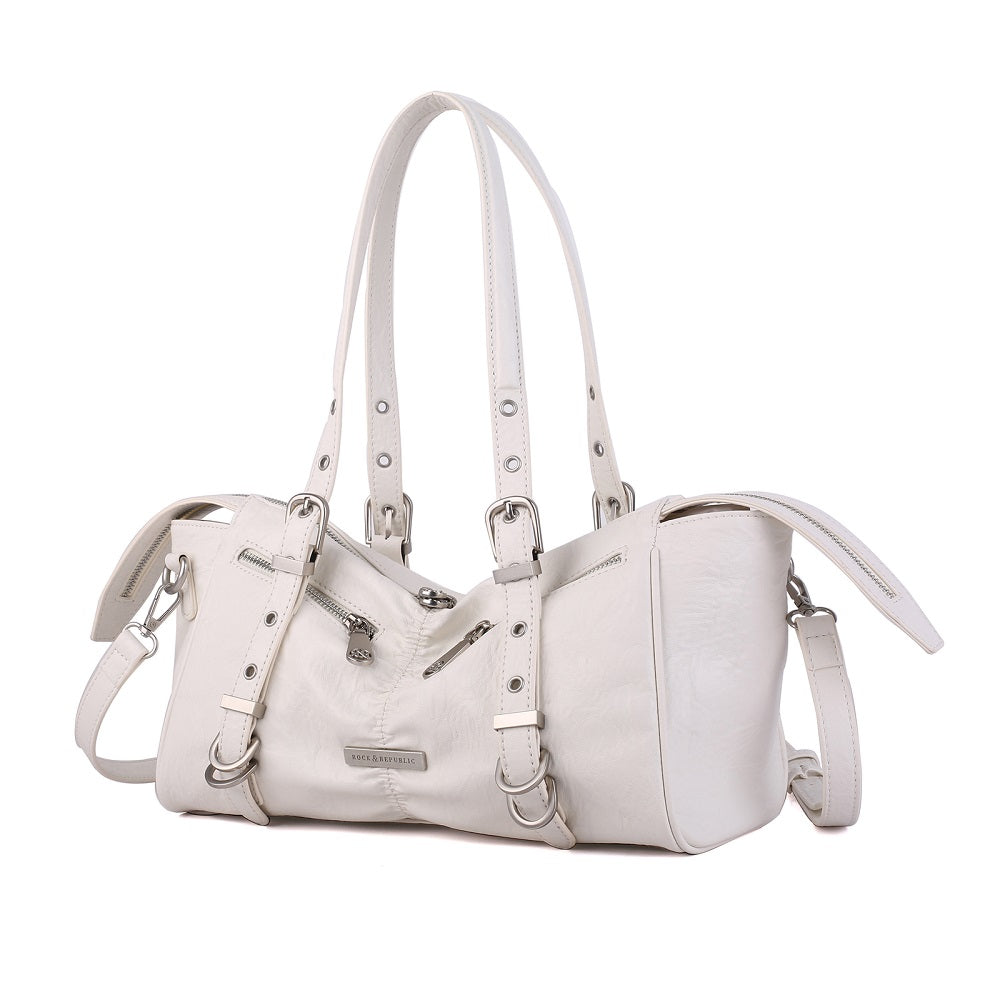 Dual Zip Top Handle Bag with RR Logo Hardware and Ring Detail
