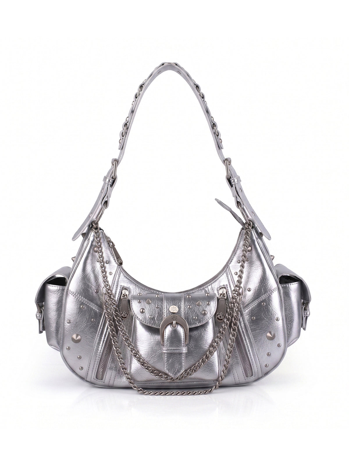 Women's Studded Buckle-Front Hobo Shoulder Bag