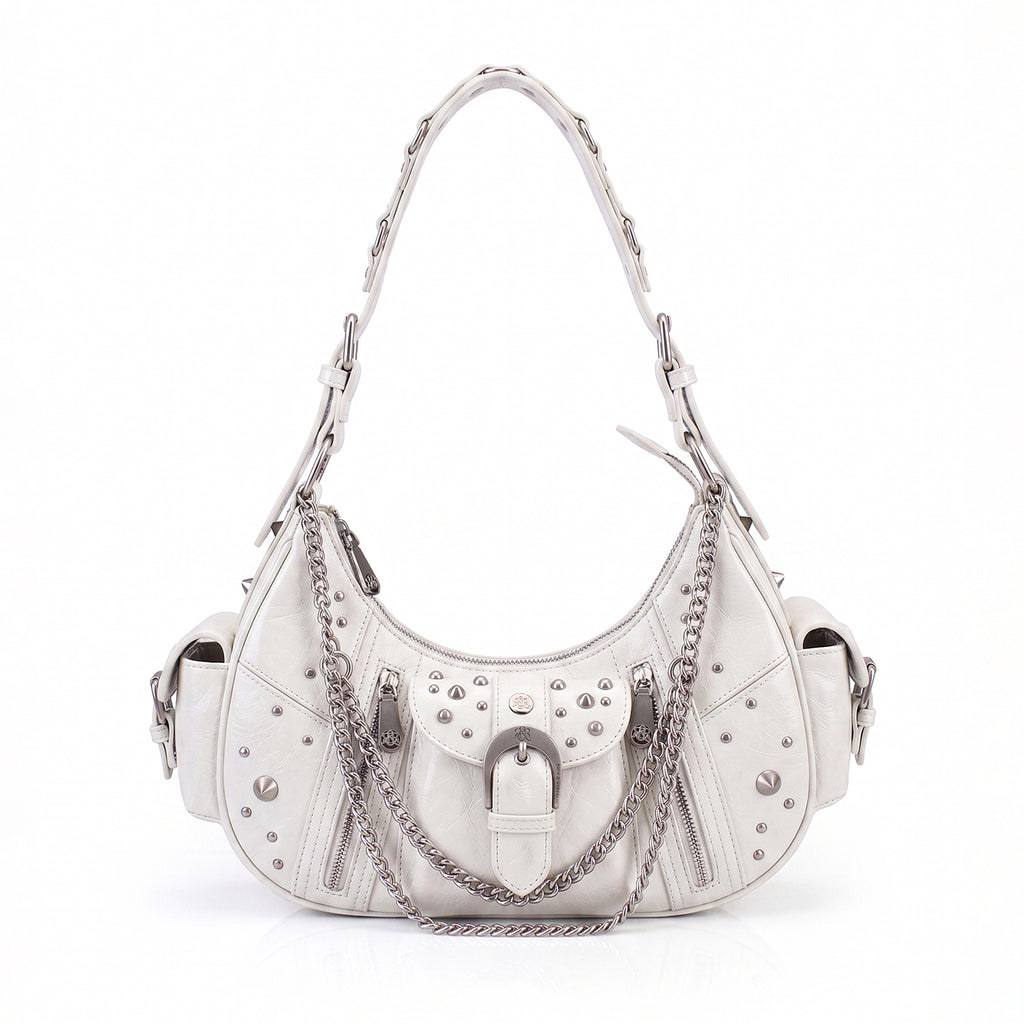 Women's Studded Buckle-Front Hobo Shoulder Bag