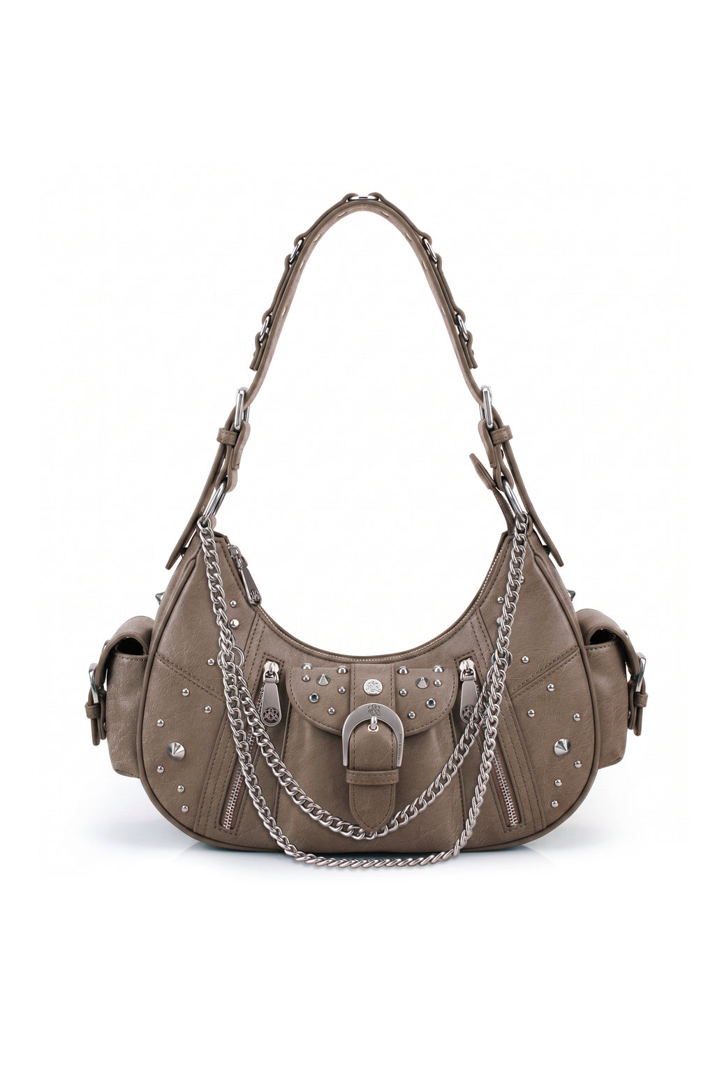 Women's Studded Buckle-Front Hobo Shoulder Bag