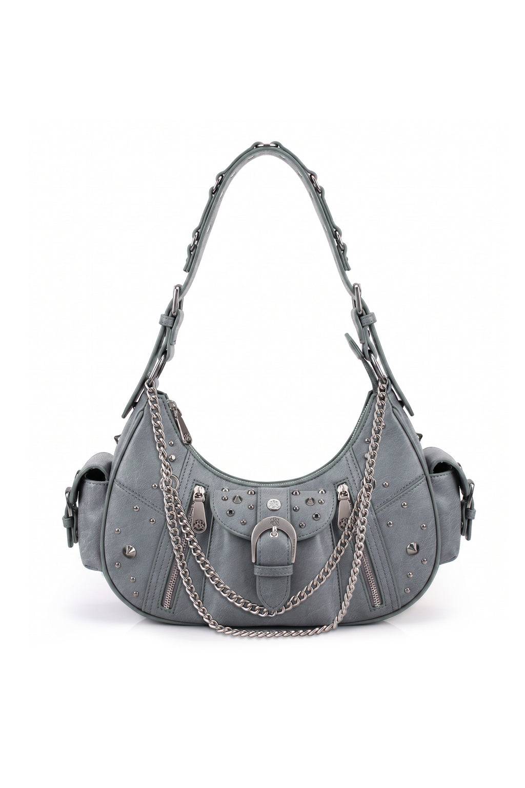 Women's Studded Buckle-Front Hobo Shoulder Bag
