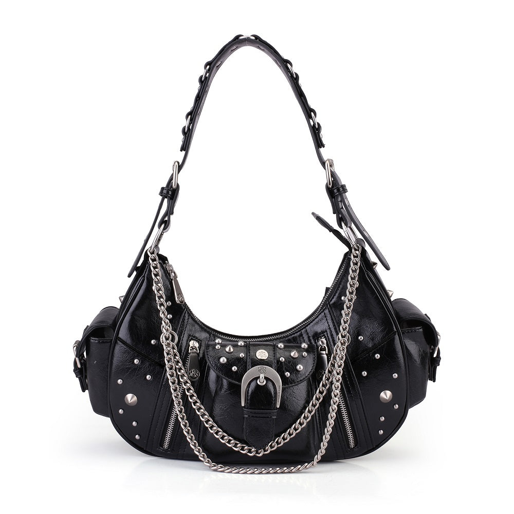Women's Studded Buckle-Front Hobo Shoulder Bag