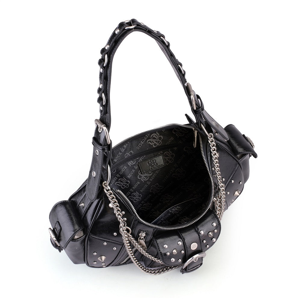 Women's Studded Buckle-Front Hobo Shoulder Bag