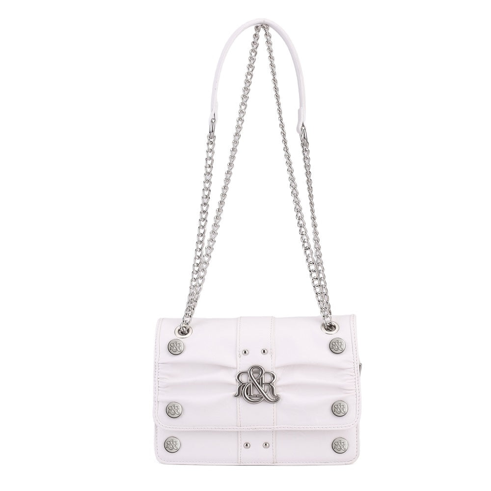 Ruched Flap Crossbody Bag with R&R Logo and Curb Chain