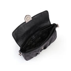 Rock & Republic Shield Logo Ruched Crossbody Bag in Black PU showing interior detail on crossbody silhouette.
