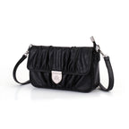 Rock & Republic Shield Logo Ruched Crossbody Bag in Black PU interior view showing crossbody bag silhouette.