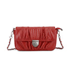 Rock & Republic Shield Logo Ruched Crossbody Bag in Red PU leather with chain and crossbody bag silhouette.