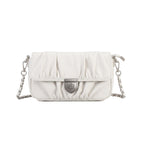 Rock & Republic Shield Logo Ruched Crossbody Bag in White PU leather with chain and crossbody silhouette.