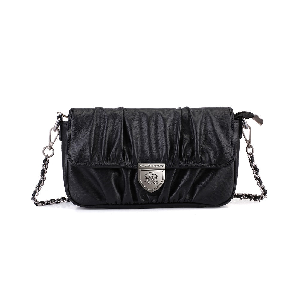 Ruched Flap Crossbody Bag with Shield R&R Logo Hardware