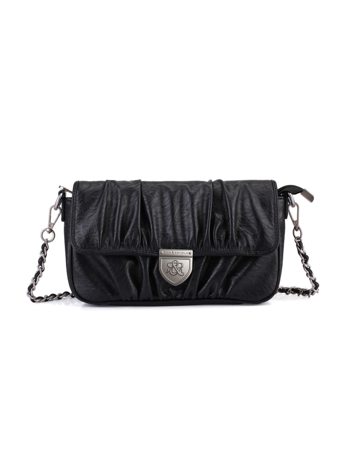 Ruched Flap Crossbody Bag with Shield R&R Logo Hardware
