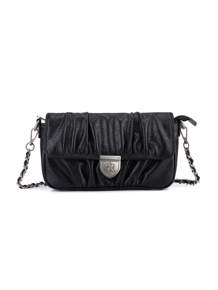 Ruched Flap Crossbody Bag with Shield R&R Logo Hardware