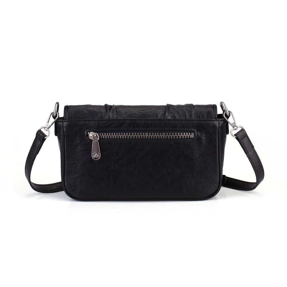 Ruched Flap Crossbody Bag with Shield R&R Logo Hardware