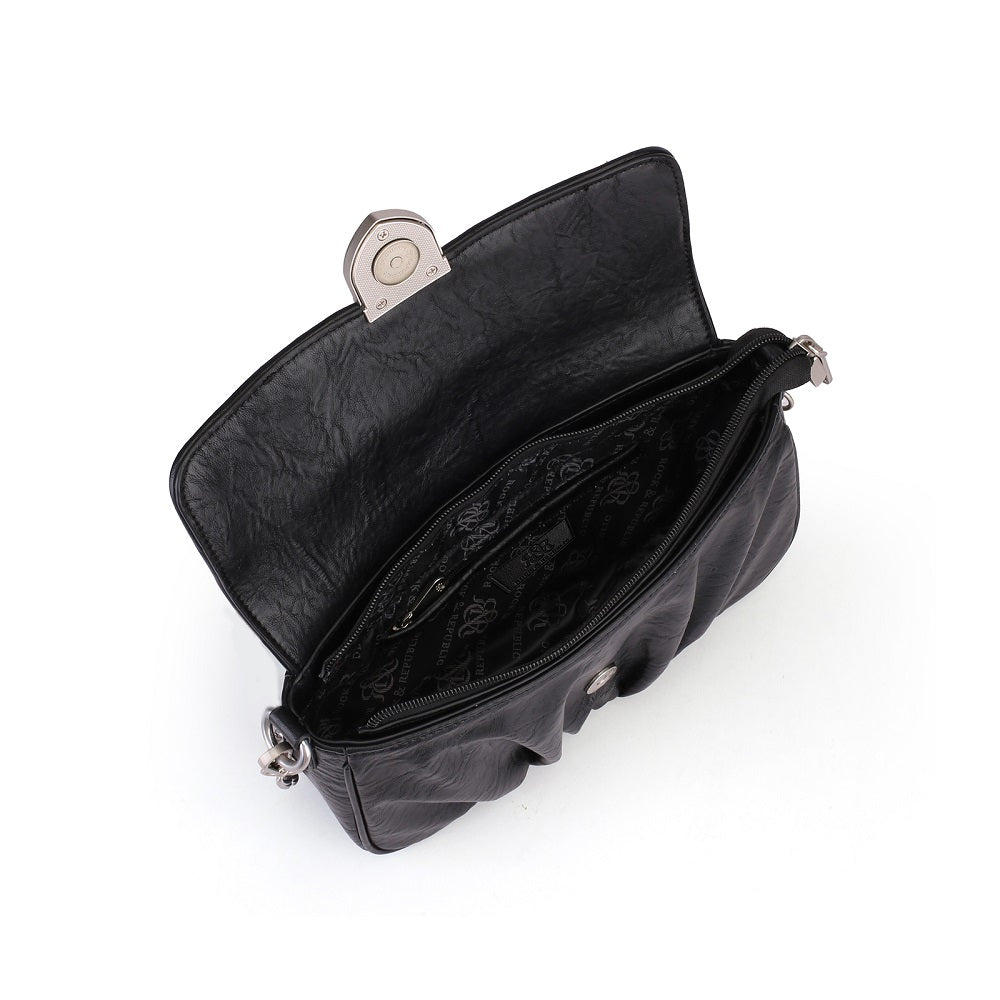 Ruched Flap Crossbody Bag with Shield R&R Logo Hardware