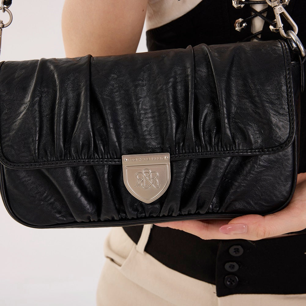 Ruched Flap Crossbody Bag with Shield R&R Logo Hardware