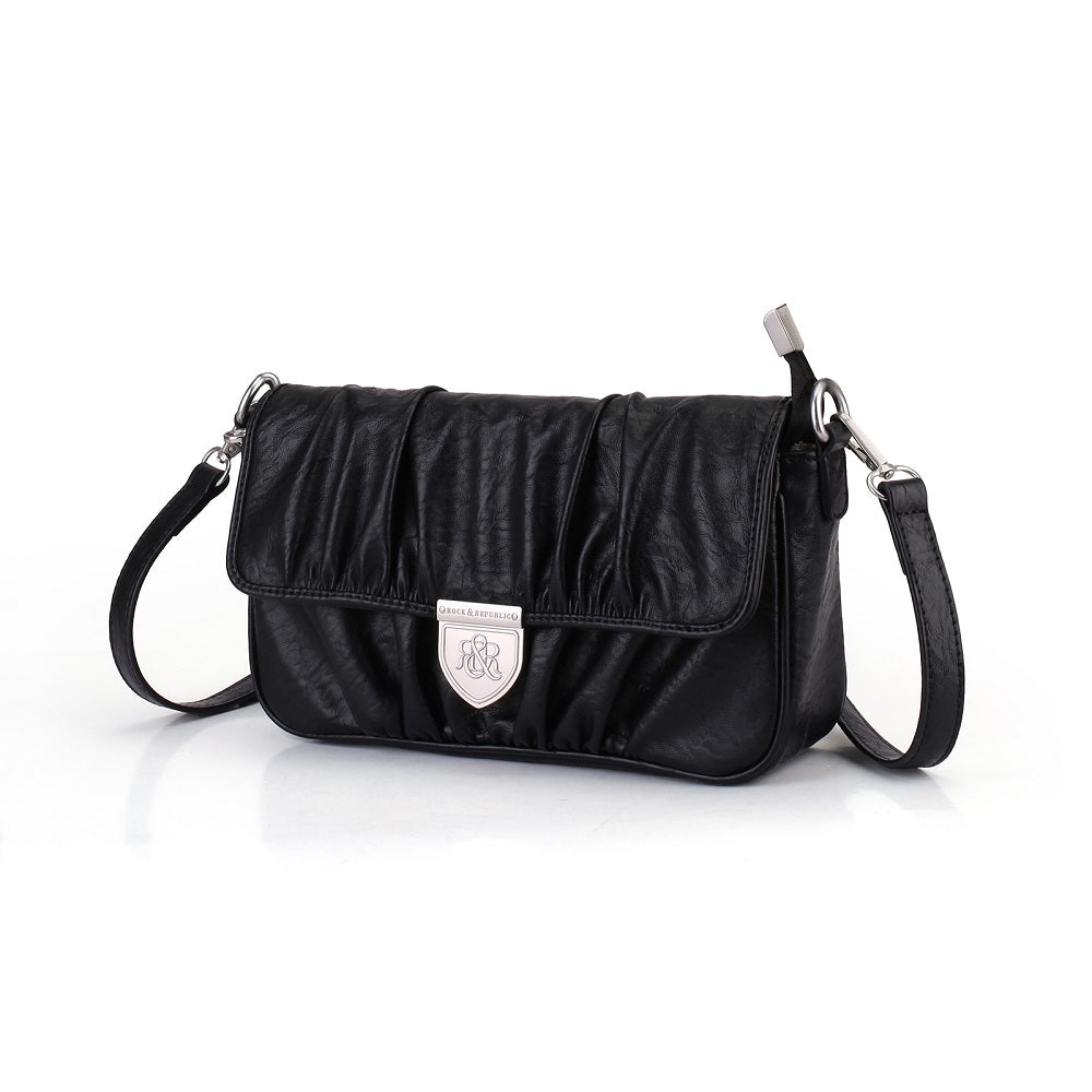 Ruched Flap Crossbody Bag with Shield R&R Logo Hardware