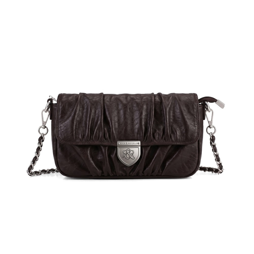 Ruched Flap Crossbody Bag with Shield R&R Logo Hardware