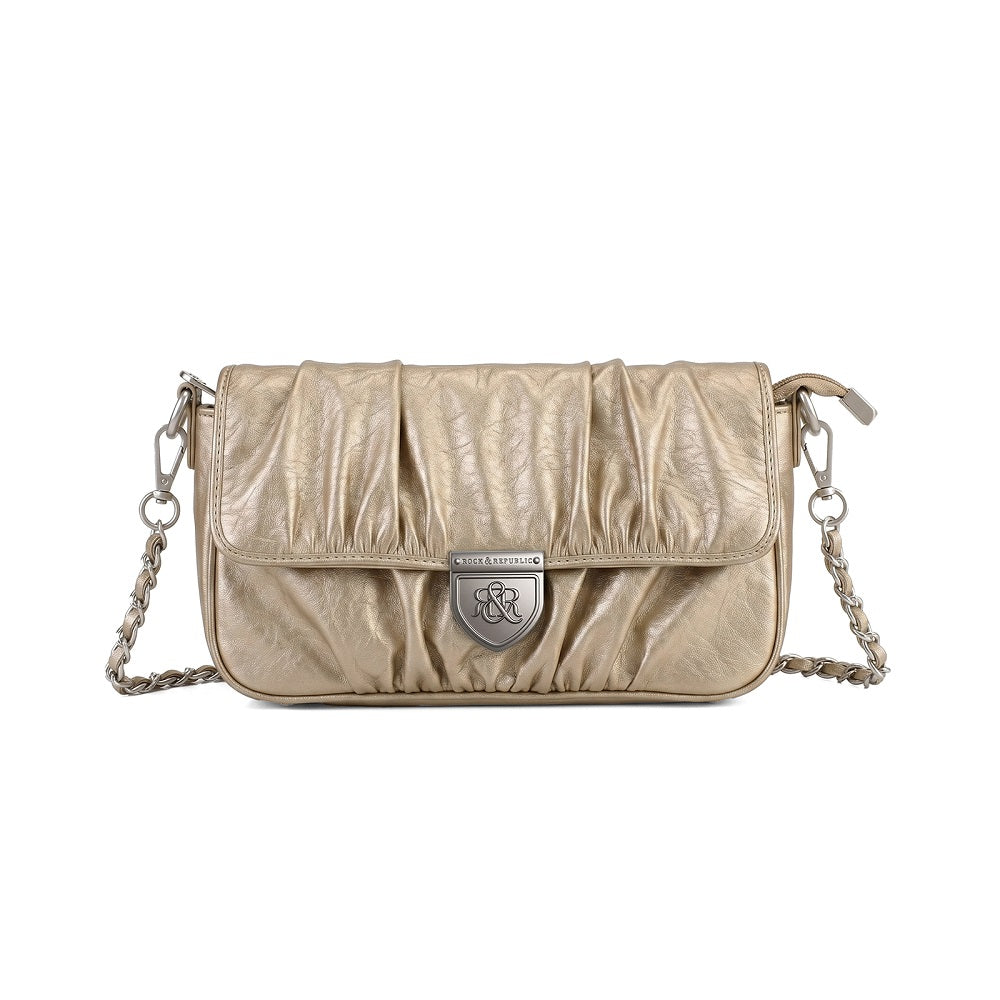 Ruched Flap Crossbody Bag with Shield R&R Logo Hardware
