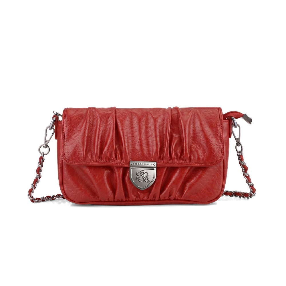 Ruched Flap Crossbody Bag with Shield R&R Logo Hardware