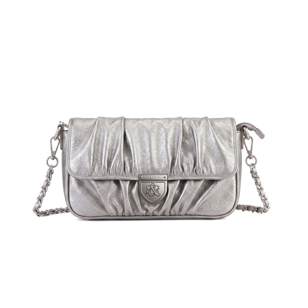 Ruched Flap Crossbody Bag with Shield R&R Logo Hardware