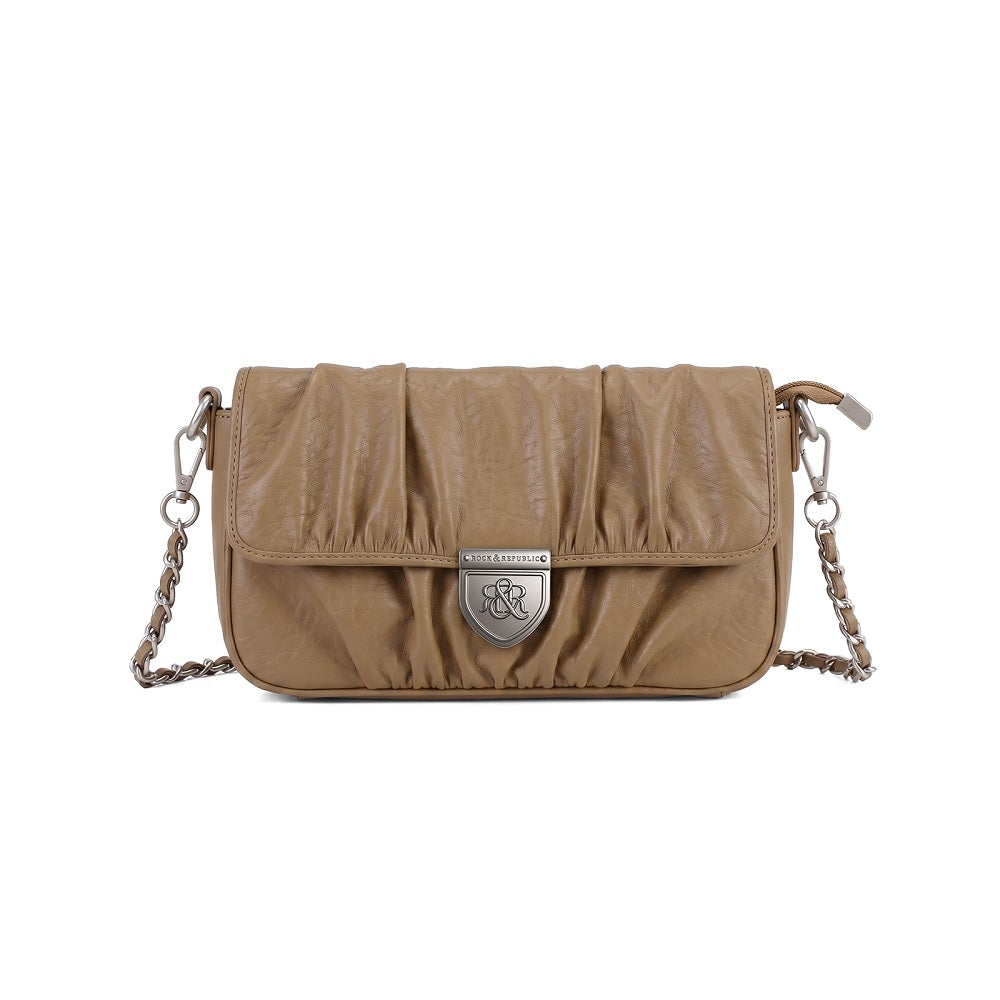 Ruched Flap Crossbody Bag with Shield R&R Logo Hardware