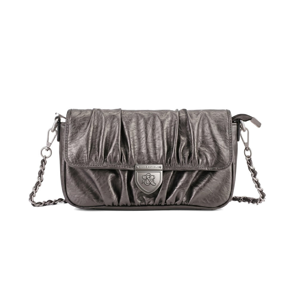 Ruched Flap Crossbody Bag with Shield R&R Logo Hardware
