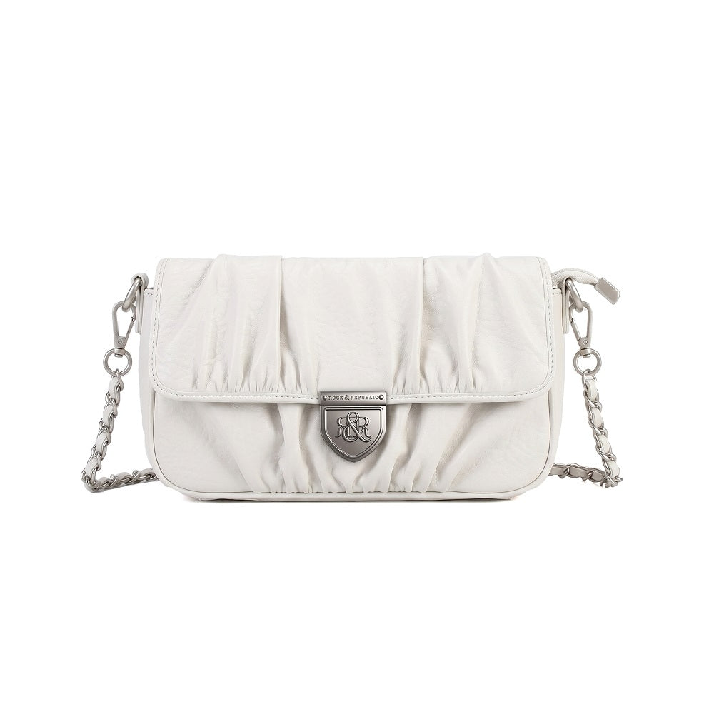 Ruched Flap Crossbody Bag with Shield R&R Logo Hardware