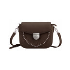 Rock & Republic Shield Lock Saddle Crossbody Bag in Coffee PU with shield lock hardware and saddle crossbody silhouette.
