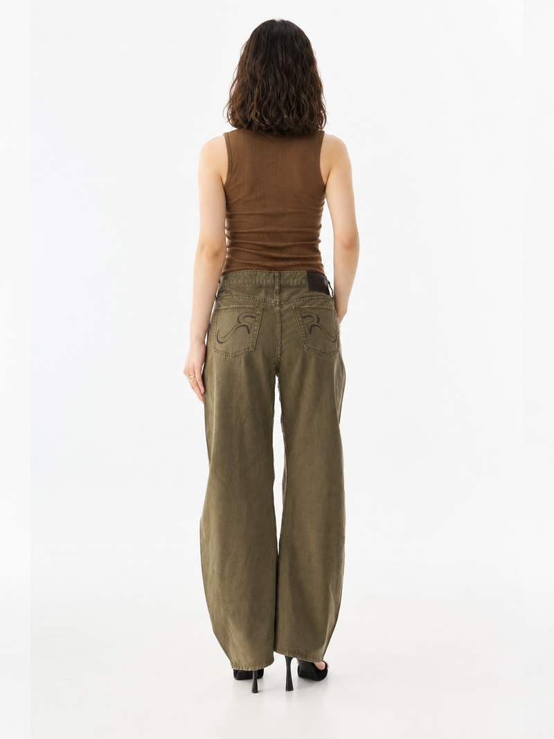 Rowan Washed Olive Barrel Leg Jean