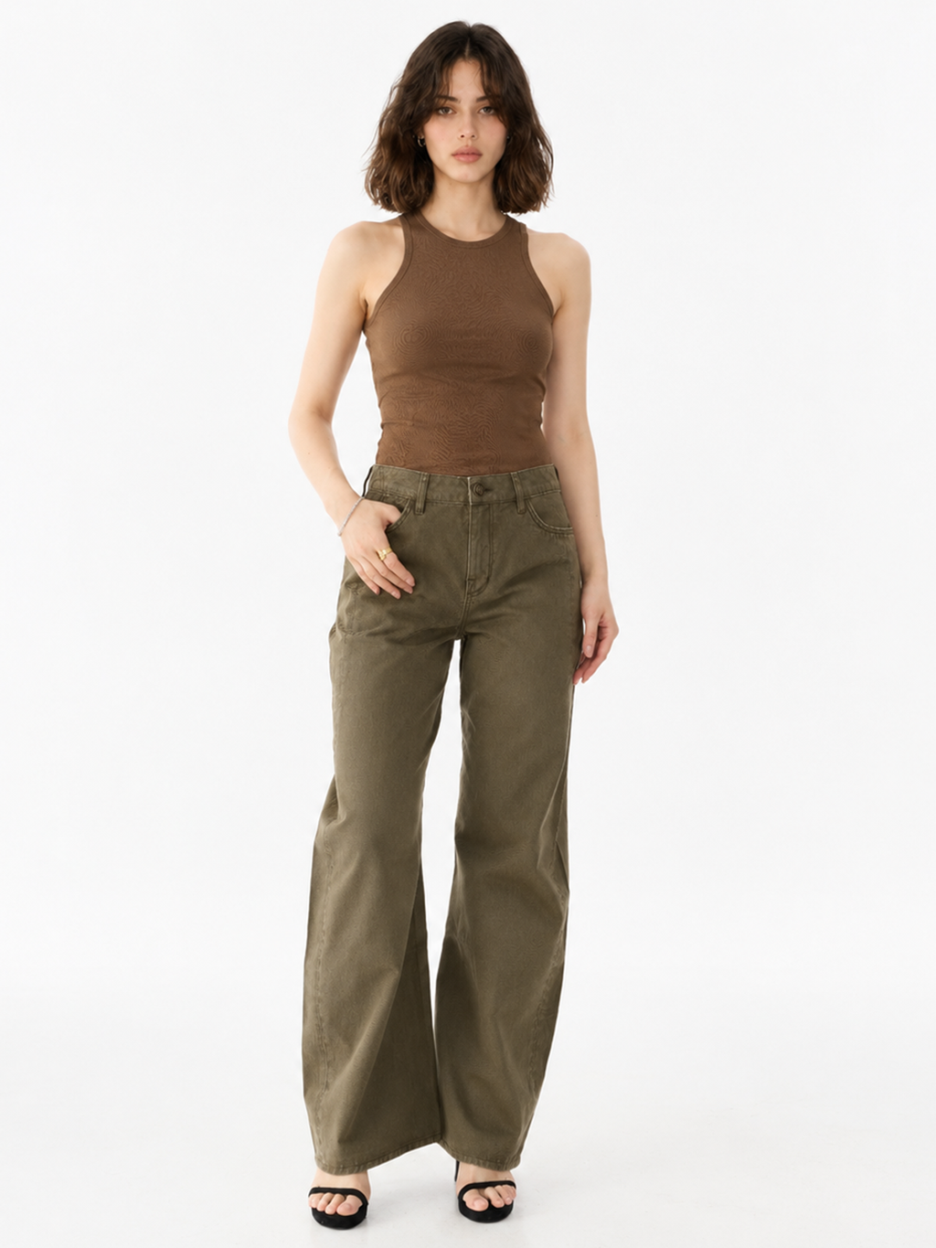 Rowan Washed Olive Barrel Leg Jean