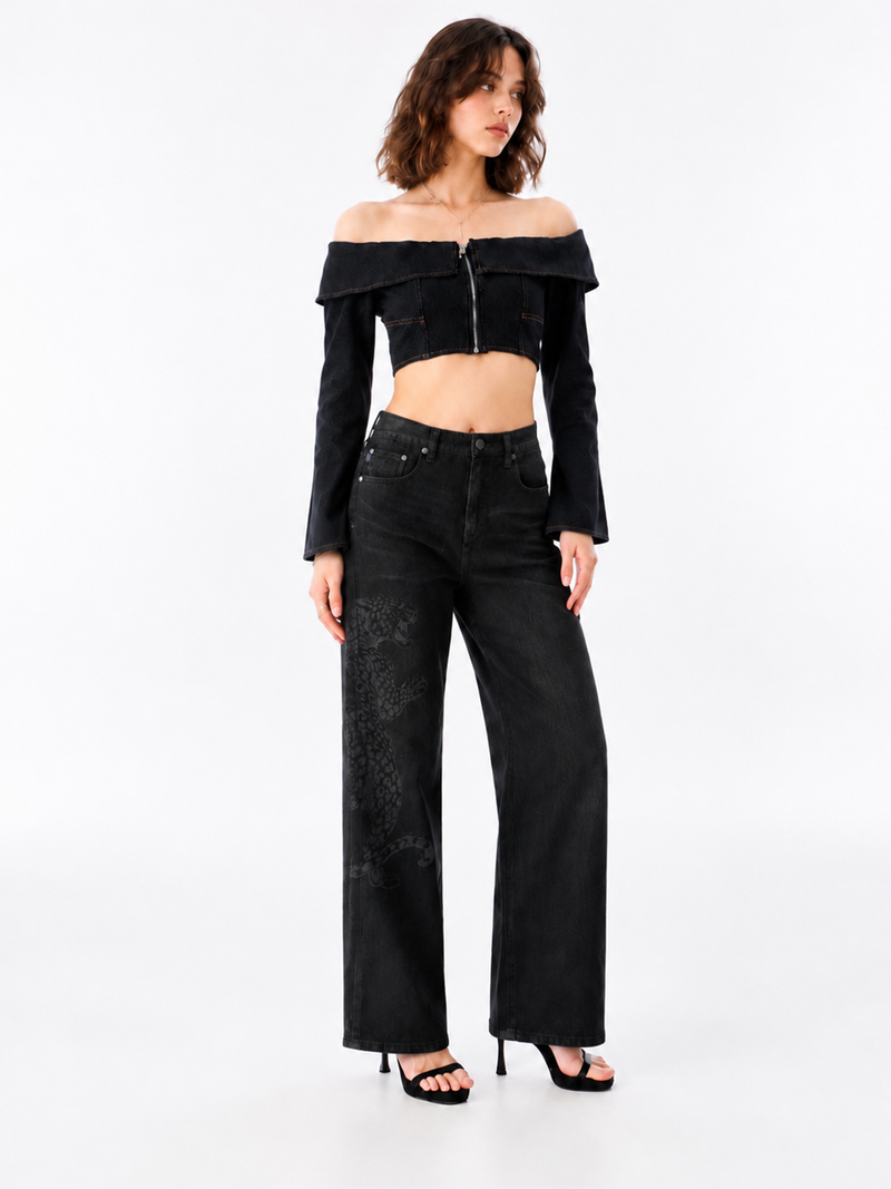 Kaia Tonal Leopard Panel Straight Jean