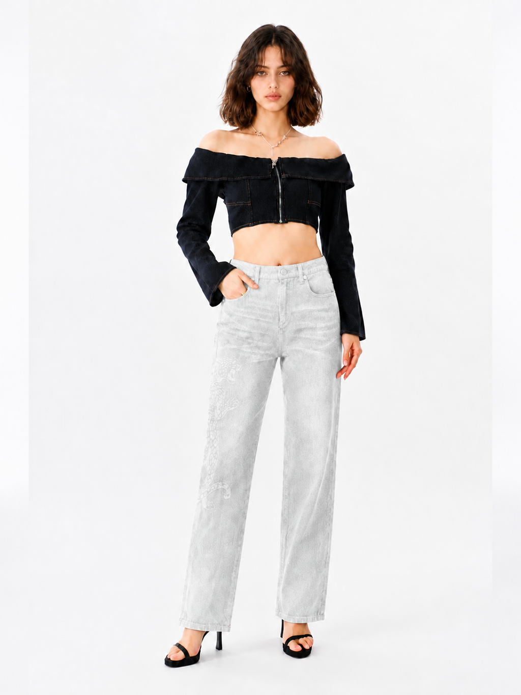 Kaia Tonal Leopard Panel Straight Jean