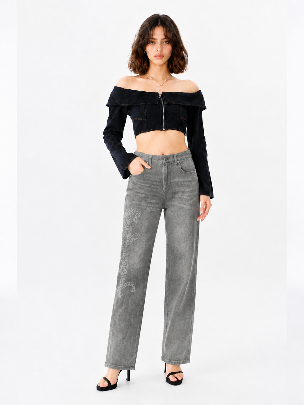 Kaia Tonal Leopard Panel Straight Jean