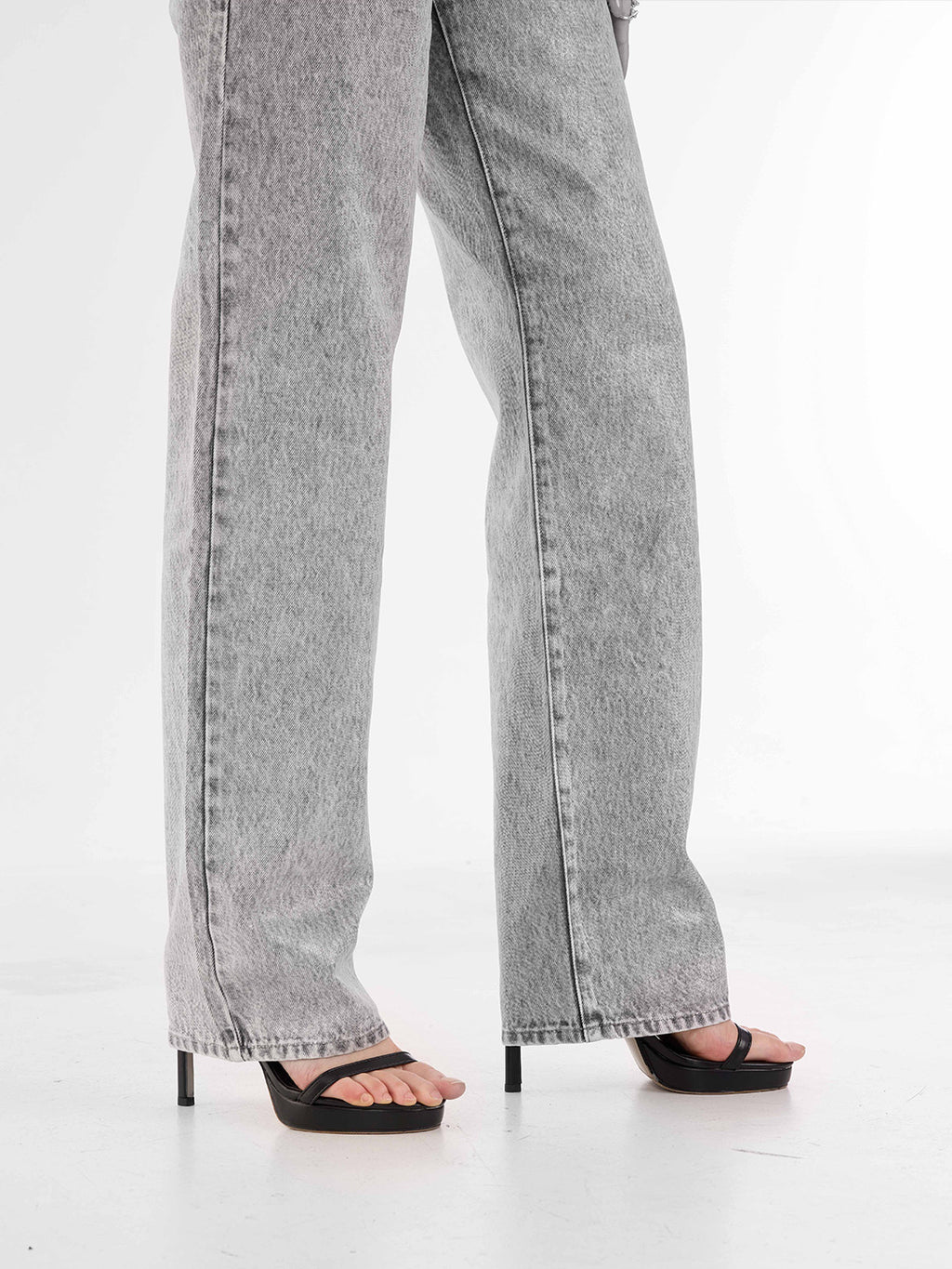 Kaia Grey Acid Wash Straight Jean