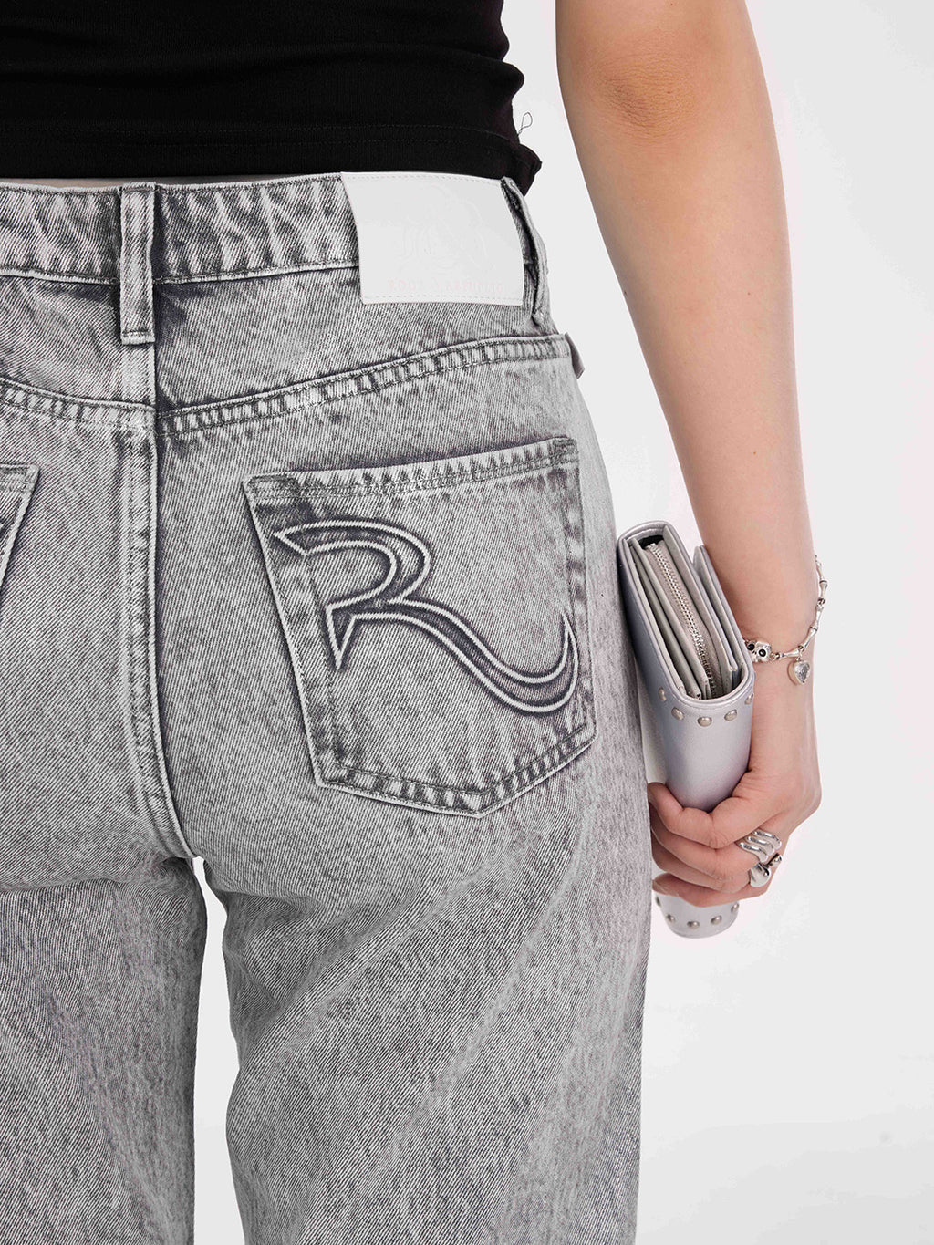 Kaia Grey Acid Wash Straight Jean