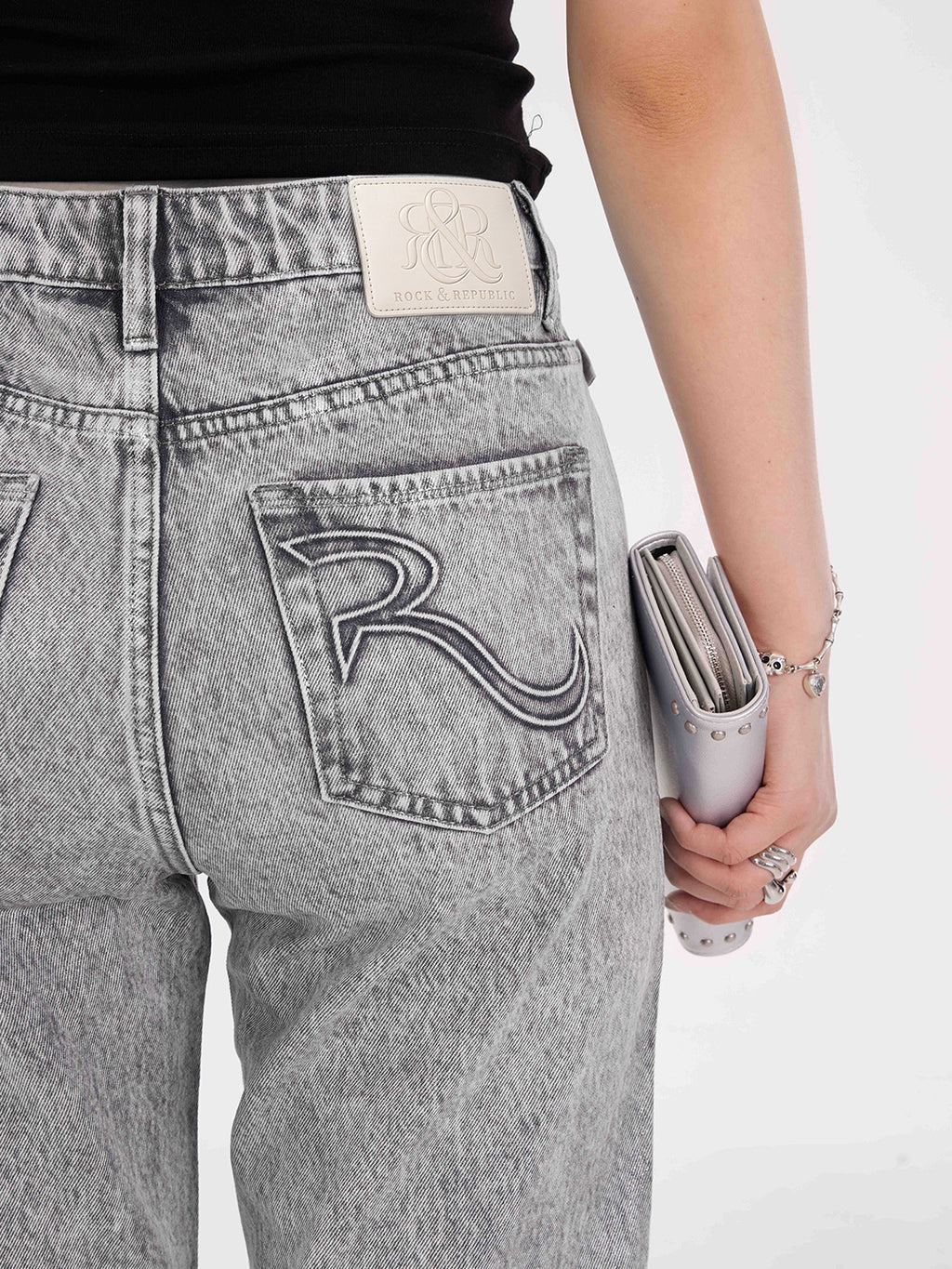 Kaia Grey Acid Wash Straight Jean