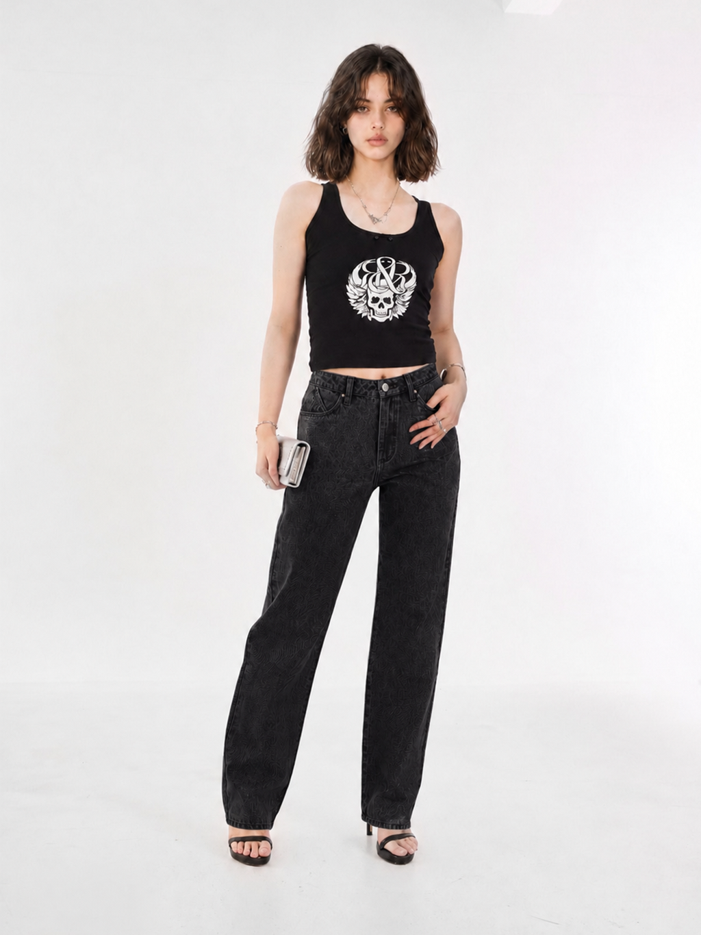 Kaia Grey Acid Wash Straight Jean