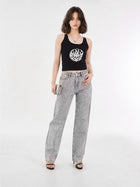 Kaia Grey Acid Wash Straight Jean