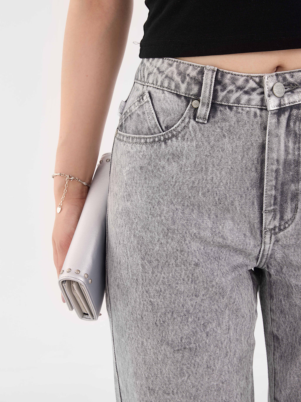 Kaia Grey Acid Wash Straight Jean
