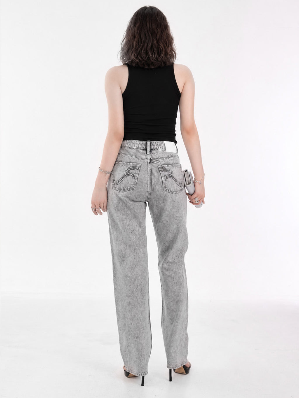 Kaia Grey Acid Wash Straight Jean