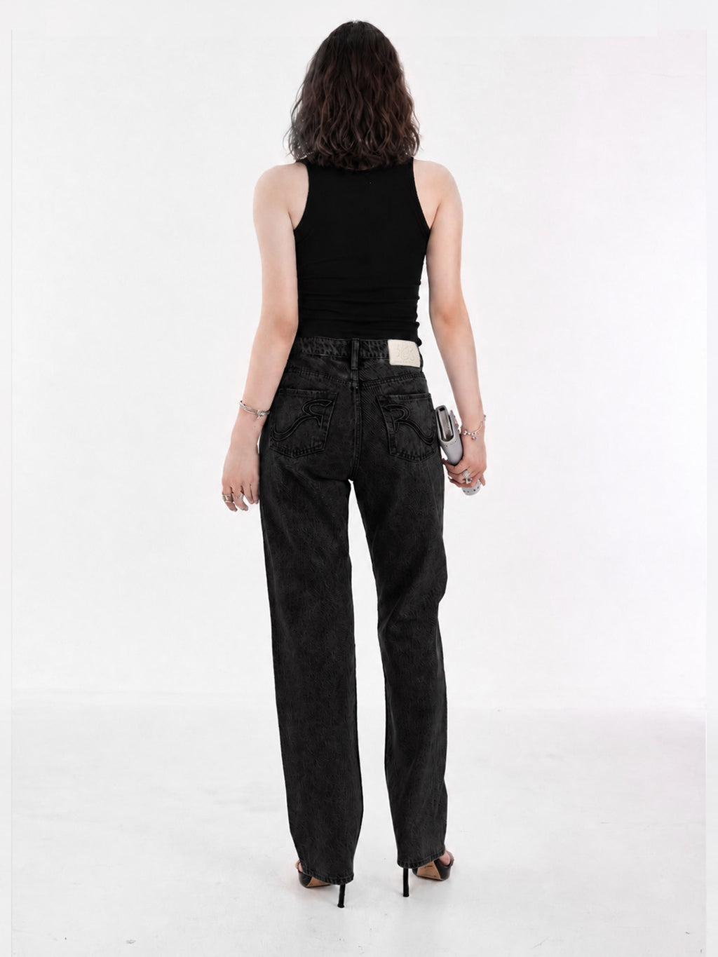 Kaia Grey Acid Wash Straight Jean