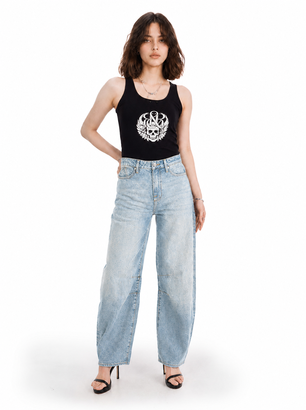 Rowan R Embroidered Barrel Leg Jean