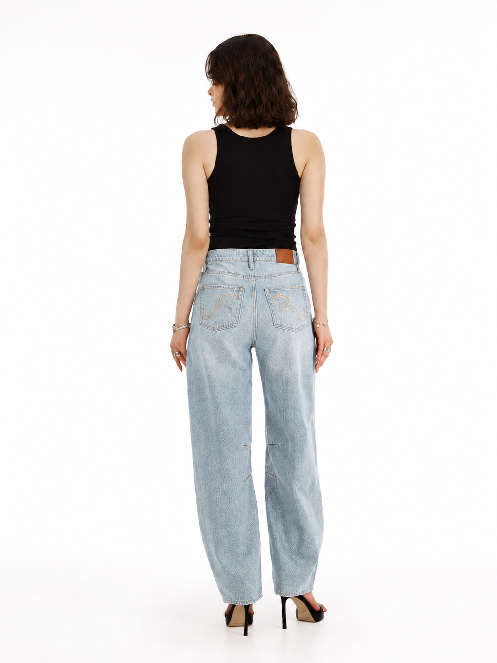 Rowan R Embroidered Barrel Leg Jean
