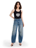 Rowan R Embroidered Barrel Leg Jean