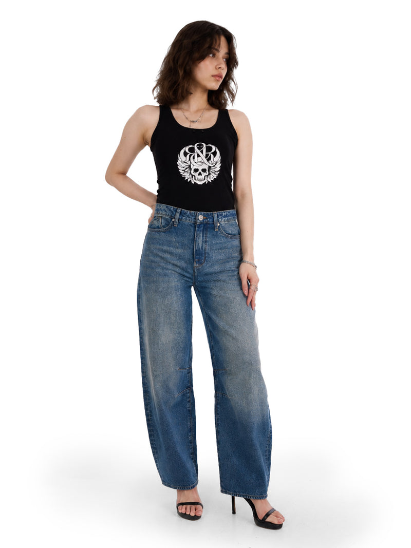 Rowan R Embroidered Barrel Leg Jean